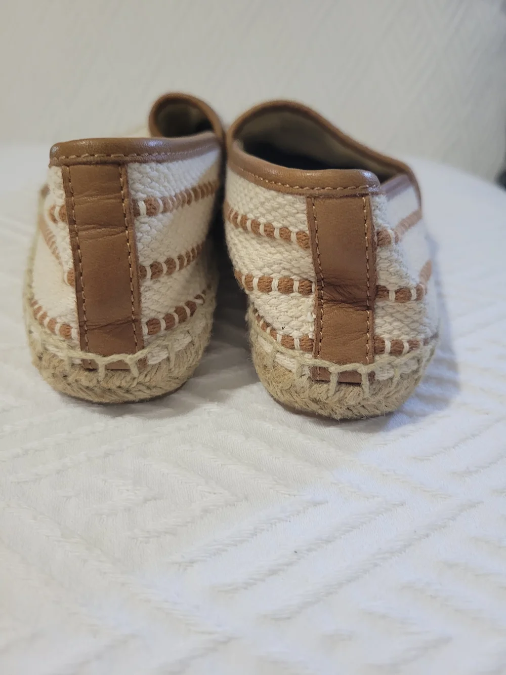 Tory Burch Cream and Tan Crochet Espadrille Flats